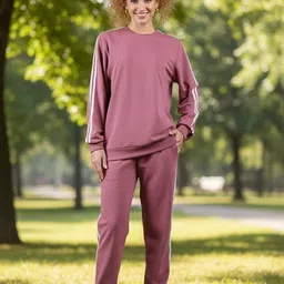 UnaOne Women Round Neck Cotton Tracksuits with Sporty Side Stripes-picture-43