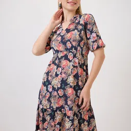 Amarasha Floral Print Crepe Fit & Flare Dress-image-24