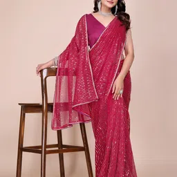 yourwish Women Embellished Sequinned Supernet Saree-picture-15