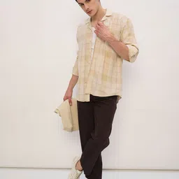 DENNISON Men Comfort Oversized Fit Tartan Checked Cuban Collar Cotton Casual Shirt image 3