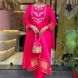 HERE&NOW Women Ethnic Motifs Embroidered Regular Thread Work Kurta with Trousers & With Dupatta-picture-35