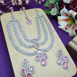 VATSALYA creation Alloy Gold- plated Pink Jewellery Set-image-63