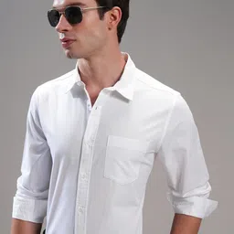 HIGHLANDER Men Comfort Fit Textured Spread Collar Cotton Casual Shirt-image-83