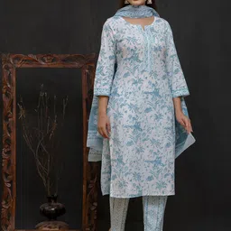 Moda Rapido Women Floral Printed Cotton Kurta with Trouser & Dupatta-picture-20