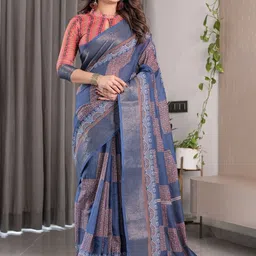 MAHARANI COUTURE Ethnic Motifs Printed Zari Pure Cotton Banarasi Saree image 4