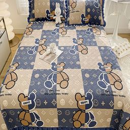 JC HOME Blue & Brown Printed Cotton Double Queen Bed & Pillow Cover-picture-20