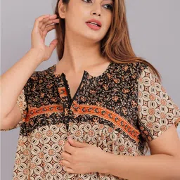 AAKARSHANA CREATION Cream Pure Cotton Maxi Printed Nightdress image 5