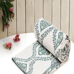 Myntra Elegant Homes Green & White Floral Cotton AC Room 210 GSM Double Bed Dohar-picture-13