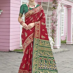 Anouk Rustic Ethnic Motifs Woven Design Zari Baluchari Saree-image-34