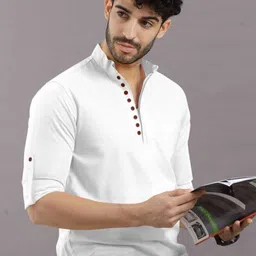 guys hubb Pack of 2 Men Solid Cotton Blend Straight Kurta image 2