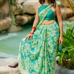 KALINI Women Abstract Printed Saree With Blouse Piece-picture-18