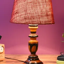 foziq Brown & Red Solid Wooden Table Lamp image 4