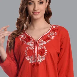 CIERGE Red Embroidered Maxi Nightdress image 4