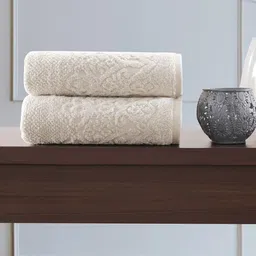 MASPAR Beige Set of 2 Cotton 550 GSM Jacquard Hand Towel Set image 3