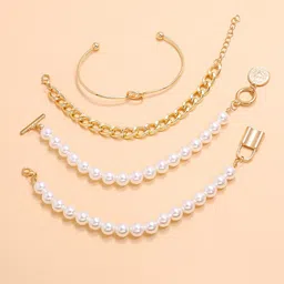 Yellow Chimes Women Set of 4  White Gold-Plated Adjustable Stackable Link Bracelet image 5