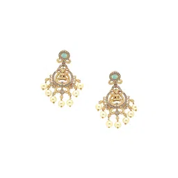 KARATCART Gold Plated Lime Green Stone Laxmi Mata Temple Necklace with Earring Set image 2