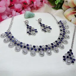 VATSALYA creation Rhodium-Plated Artificial Stones Jewellery Set-image-32