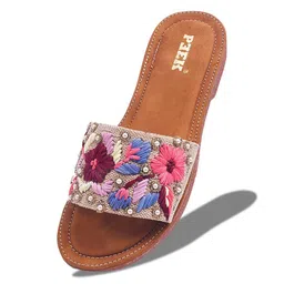 PEEK Women Open Toe Slip-On Flats with Embroidered Detail image 3