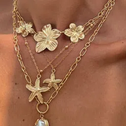 Nui Gold Plated Artificial Stones Studded Korean Layered Statement Necklace image 1