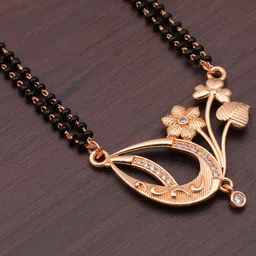 CAPILITE Jewellers Rose Gold-Plated Artificial Stones Studded And Beaded Mangalsutra image 3