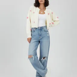 glitchez Women Embellished Detail Crop Oversized Front-Open Sweater image 2