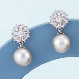 Kushal's Fashion Jewellery Gold-Plated Classic Pearl & Zircon Studded Drop Earrings-image-64