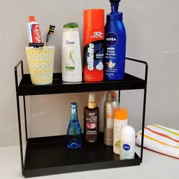 dawnrays Containers Kitchen Rack 2 Tier Standing Spice Rack, Bathroom Countertop Storage Shelf Organizer Steel image 3