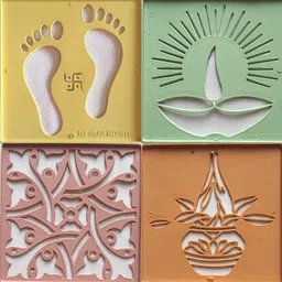 upyukat Ready to Draw Rangoli Making Kit Rangoli Making Stencils Rangoli Stencils- 4X4 inches Square, Multicolour (Set of 16) Rangoli Stencil image 2