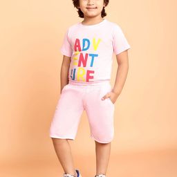 HERE&NOW Boys Typography Printed Round Neck Pure Cotton T-shirt With Shorts-picture-19