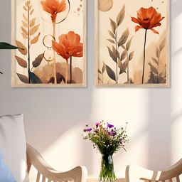 Kotart Brown & Orange 2 Pieces Floral And Botanical Printed Wooden Wall Arts-picture-43