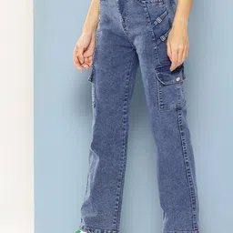 HERE&NOW Girls Comfort Straight Fit High-Rise Low Distress Heavy Fade Stretchable Jeans image 5