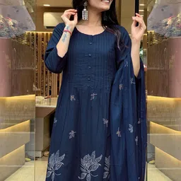 DIVASTRI Women Floral Printed Regular Kurta with Trousers & With Dupatta image 2