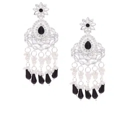 Anouk Silver-Plated Artificial Stones Studded and Beads Beaded Oval Shaped Chandbalis image 4