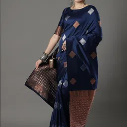 VASTRAAVEDAA Ethnic Motifs Woven Design Zari Banarasi Saree With Blouse Piece-picture-23