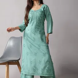 colorkosh Women Woven Design Embroidered Kurta with Palazzos image 4