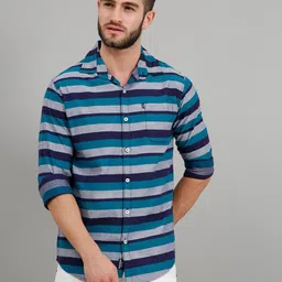 Rope Men Standard Slim Fit Horizontal Striped Spread Collar Pure Cotton Casual Shirt-picture-33