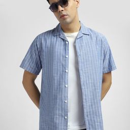R&B Men Vertical Striped Cuban Collar Cotton Casual Shirt-picture-15