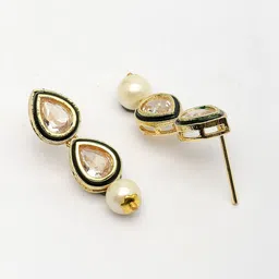 NVR Women Gold Plated Pear Shape Kundan Studded & Beaded Short Jewellery Set image 2