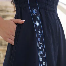 OKHAI Navy Blue Embroidered Mirror Work Cotton Jumpsuit image 2
