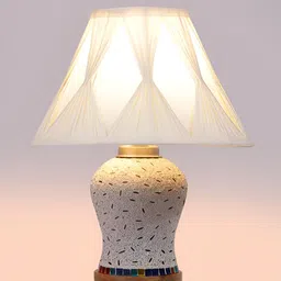 Aura Off White & Blue Textured Glass Frustum Shaped Table Lamp image 5