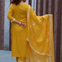 YASH GALLERY Women Ethnic Motifs Embroidered Kurta with Trousers & Dupatta image 4