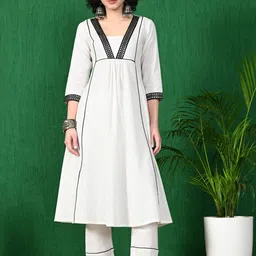 Sangria Square Neck Mirror Work Pure Cotton A-Line Kurta With Trouser-image-0