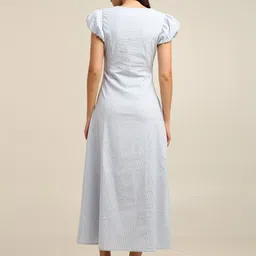 7OUNCE Striped Puff Sleeve A-Line Midi Dress image 5