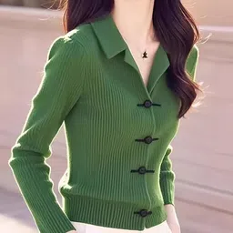 StyleCast Women Ribbed Long Sleeves Lapel Collar Front Open Sweaters image 2