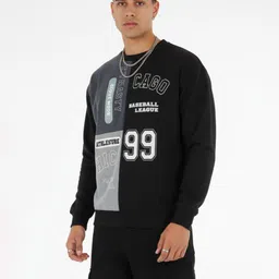 glitchez Colorblocked Typography Printed Drop-Shoulder Sleeves Hooded Sweatshirt-image-32