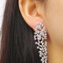 Peora Gold Plated Cubic Zirconia Contemporary Drop Earrings image 5