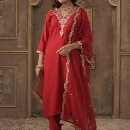 Indo Era Women Ethnic Motifs Embroidered Kurta with Trousers & Dupatta-picture-17