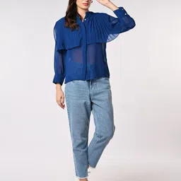 Iti Tie-Up Neck Georgette Shirt Style Top-image-29