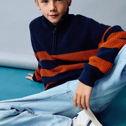 Mango Kids Boys Striped Pure Cotton Sweater-picture-42