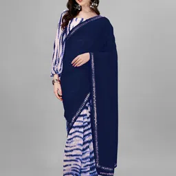 Flip The Style Tie and Dye Sequinned Pure Georgette Half and Half Block Print Saree-image-76